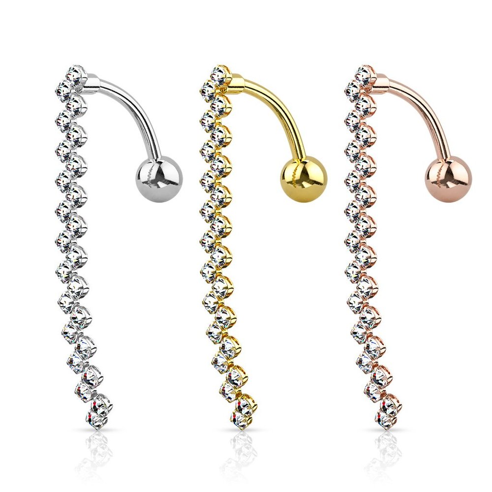 CZ Paved Zig Zag Line 316L Surgical Steel Top Drop Belly Button Navel Rings